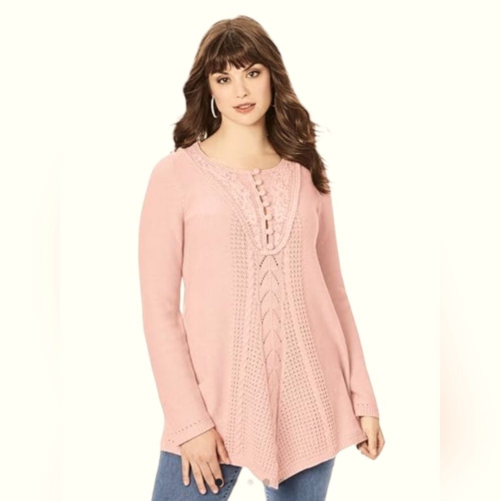 Denim 24/7 Vintage style blush pink lace yoke sweater size 14/16